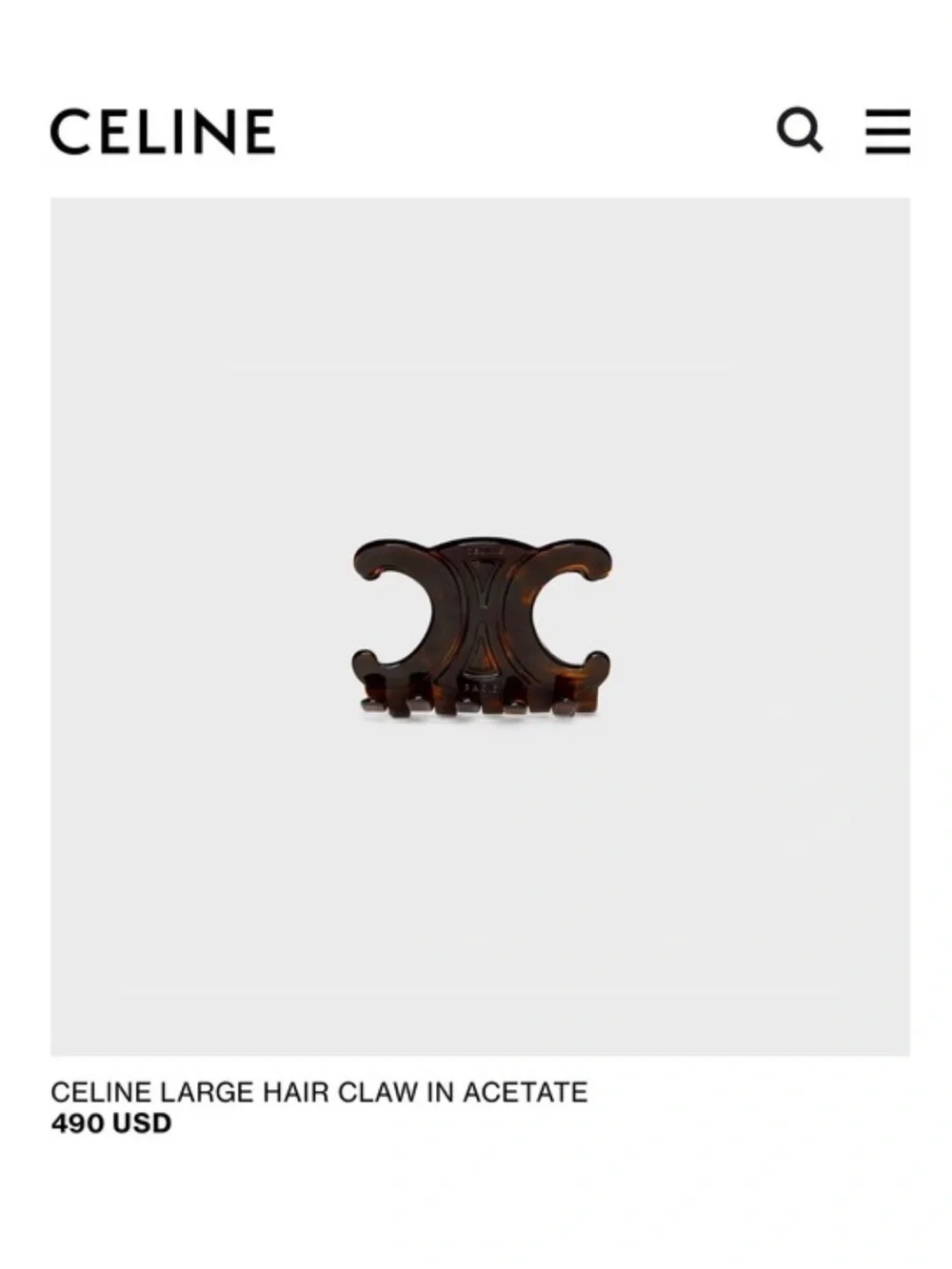 HAIR CLAW CLIP: Gray & Black w/Triomphe, NIP